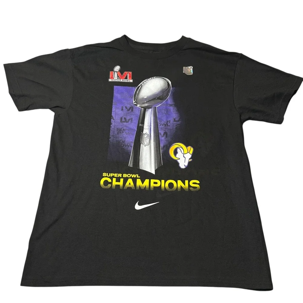 NEW Nike Los Angeles‎ Rams Super Bowl LVI Champions T Shirt Kids Size L 14 16